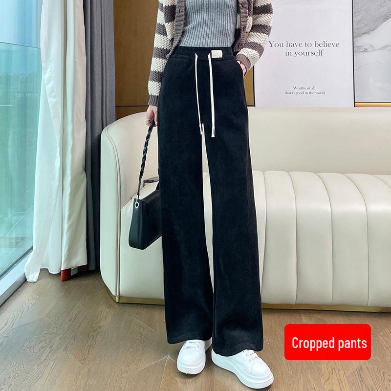European Cotton Velvet Wide-Leg Pants for Women - Thickened, Loose Fit, Straight-Leg, Small Size, Casual, Perfect for Autumn and Winter