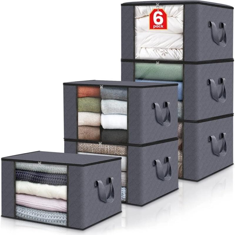 Clothes storage bag, blanket storage bag, foldable non-woven closet organizer, gray
