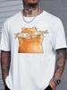 Unisex White Crew Neck Tee Funny Cat Fish Eyes Cartoon Print Loose Oversized Short Sleeve Unisexs Streetwear Summer Casual Basic Top
