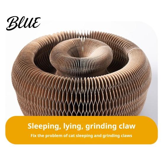 Satisfies Natural Desire Foldable Board Cat Toy Round Accordion To Scratch with Bell Durable Corrugated
