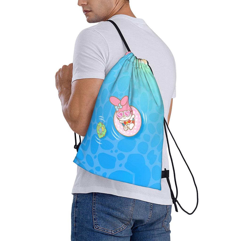 Custom M-Melodies Drawstring Backpack Sports Gym Bag for Women Men Rabbit Anime Shopping Sackpack