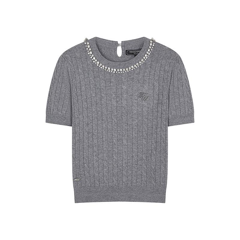 Teenie Weenie Women's Short Sleeve Cable Knit Sweater