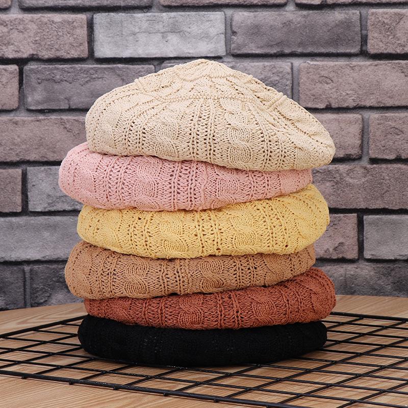 Summer Women's Knitted Beret Hat Solid Color Simple Korean Version Beret Outdoor Travel Casual Hat