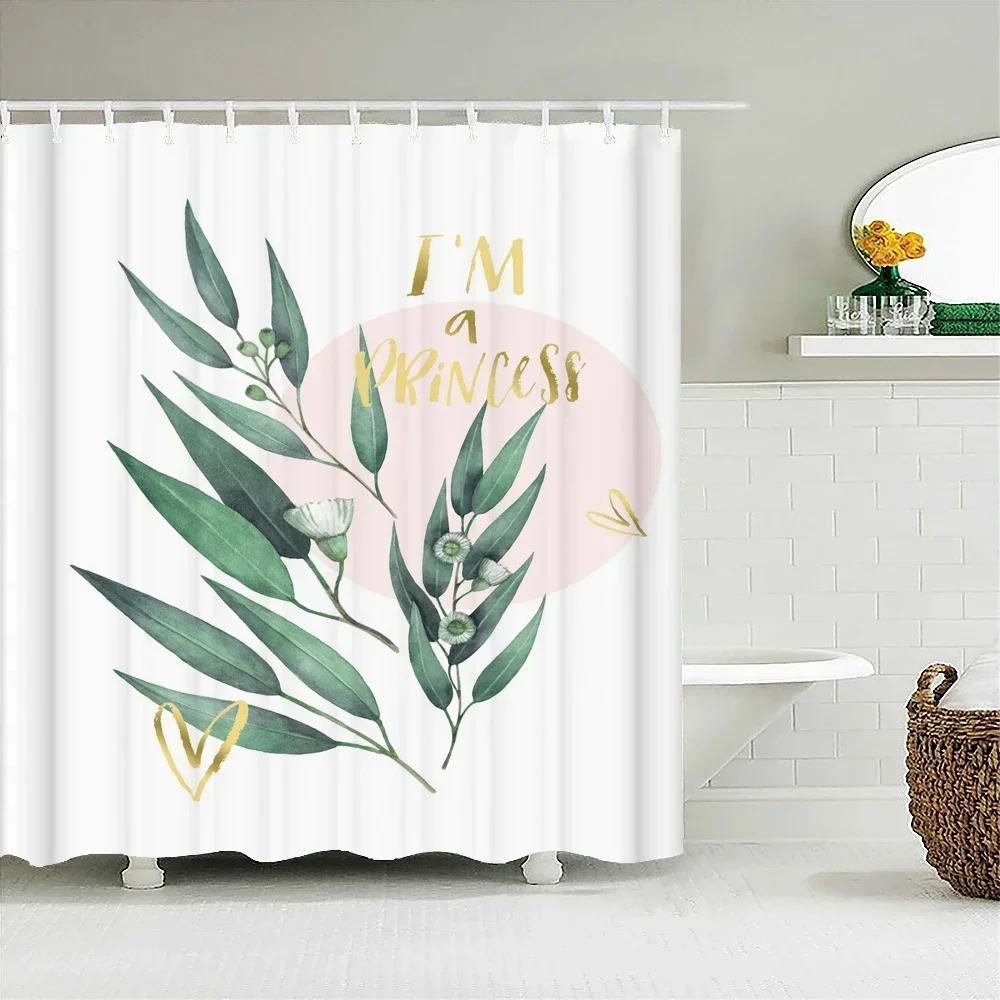 3D Printed Green Tropical Plants Shower Curtains Bathroom Waterproof Polyester Leaves Bath Curtain Shower Curtain Bath Screen