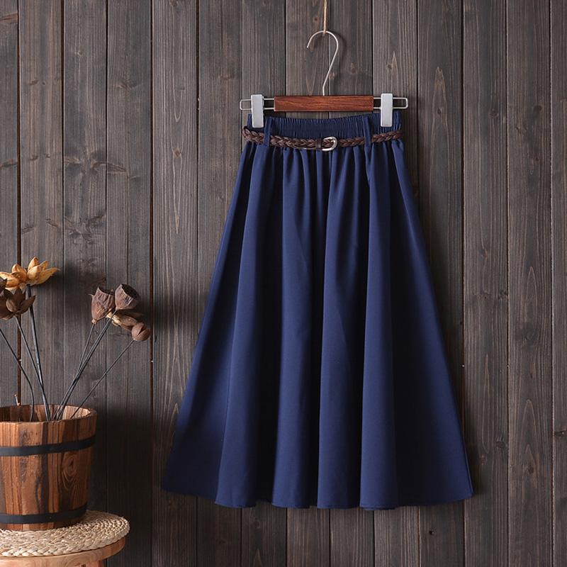 Gonna Estiva Midi al Ginocchio da Donna con Cintura Moda Coreana Donna Vita Alta Pieghettata Linea ad A Gonna da Scuola Femminile