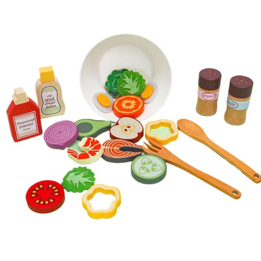 

Simulation Food Pretend Play Kitchen Toys Wooden Pretend Kitchen Salad Cooking Toy Children Kids 1set