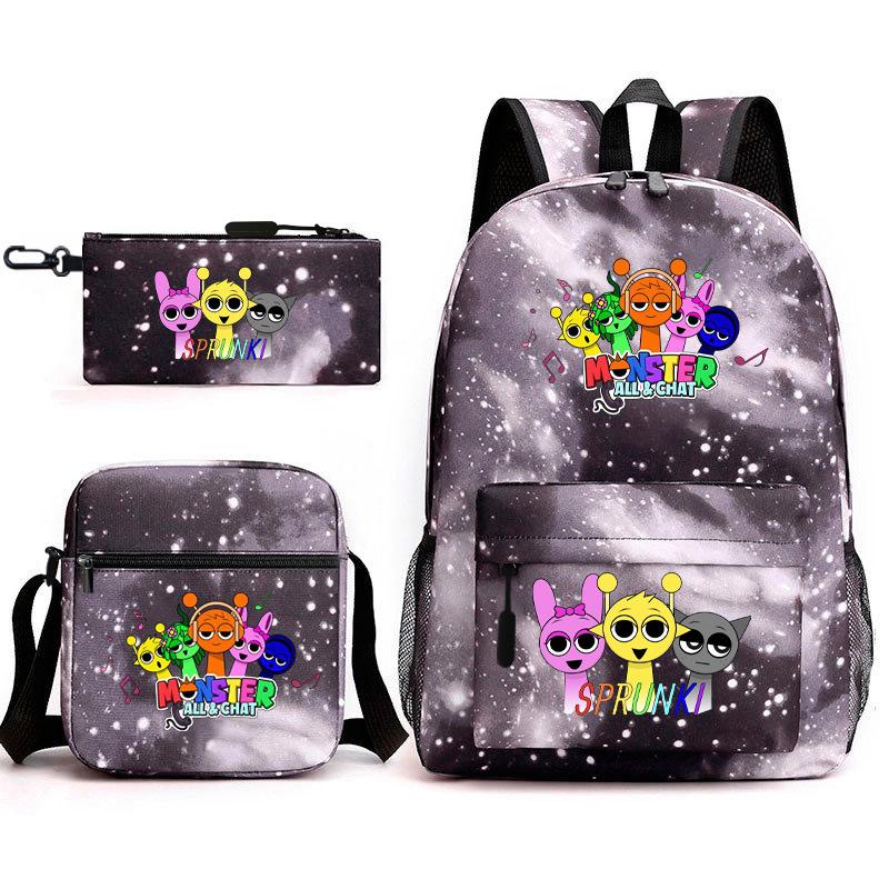 Rhythm box game merchandise student bag sprunki cartoon starry sky backpack leisure bag 3-piece set D