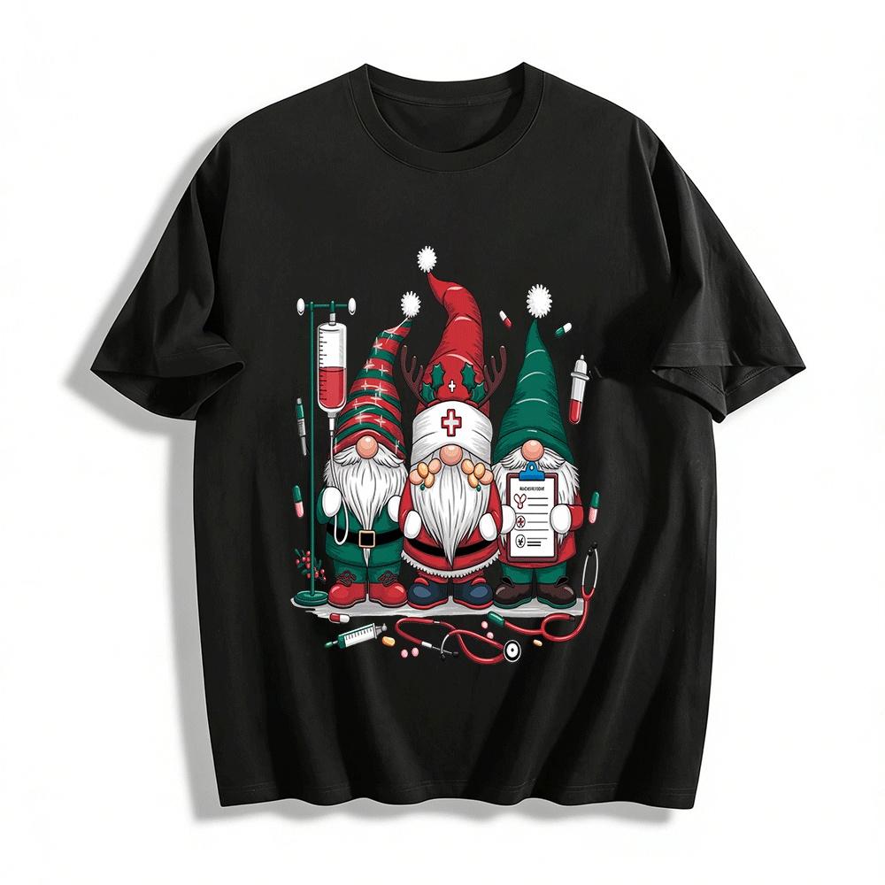 Christmas Medical Gnome Print Casual Top Pure cotton T-shirt XXS
