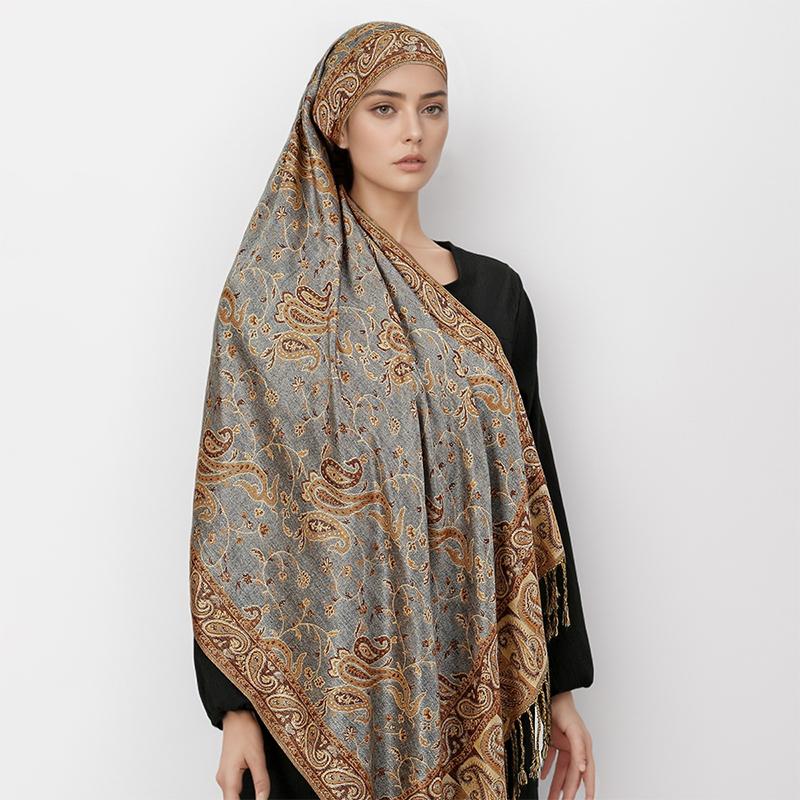 New Pashmina Women Scarf Bohemia Paisley Shawl Wrap Paisley Jacquard Flowers Cashmere Classic Tassels 70X190Cm