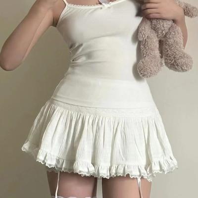 DEEPTOWN Coquette mini szoknya női nyári Y2k csipkehálós patchwork szexi magas derekú A-vonalú Kawaii fehér fodros szoknya Fairycore