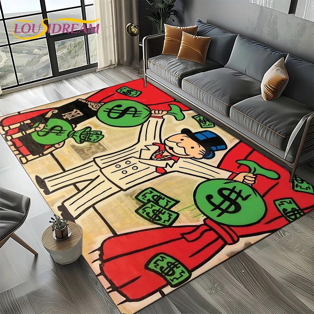 3D Rich Man Game Monopoly Dollar Cartoon Carpet Rug for Living Room Bedroom Home Sofa Decoration,Kid Area Rug Non-slip Floor Mat