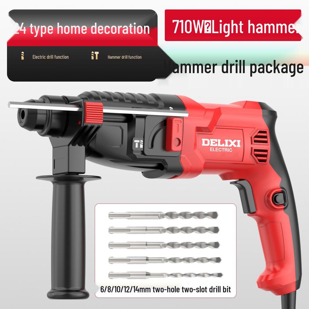 Delixi Multi-Function Electric Hammer: High-Power 3-in-1 Drill for Concrete, Household & Industrial Use