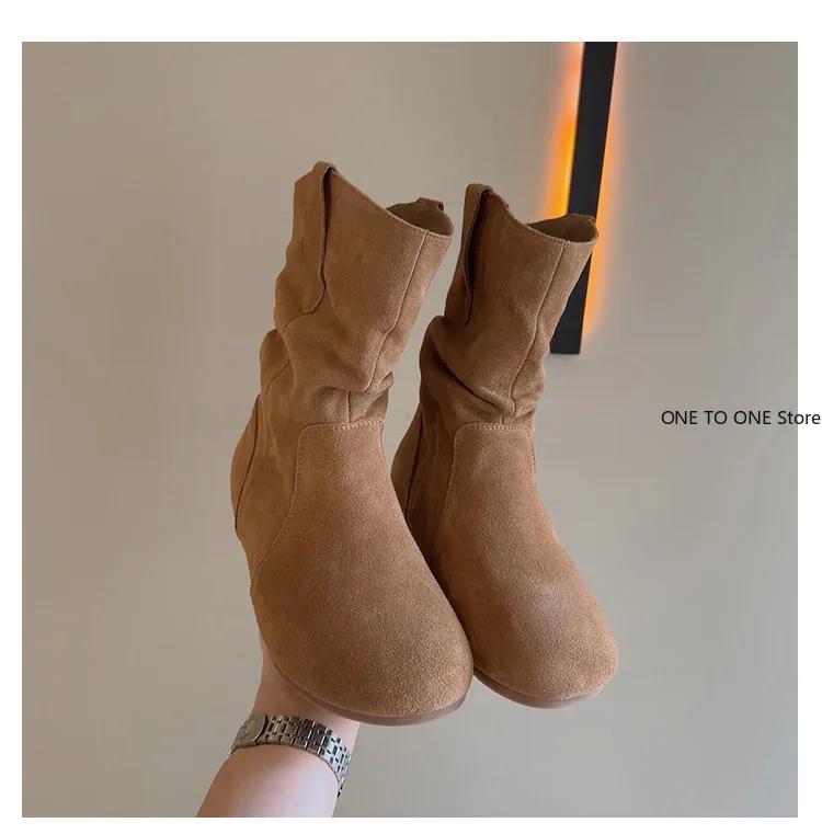 Fashion Vintage Pleated Pile Short Tube MartinBoots Women's 2024 Autumn New Simple Retro Flat Comfortable Knight Boots Tenis Feminino