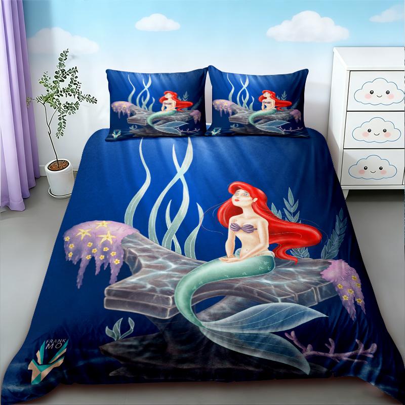 Mermaid Duvet Cover Set Cartoon Beautiful Bedding Set Quilt Cover Queen King Size for Girl Bedroom Home Decor