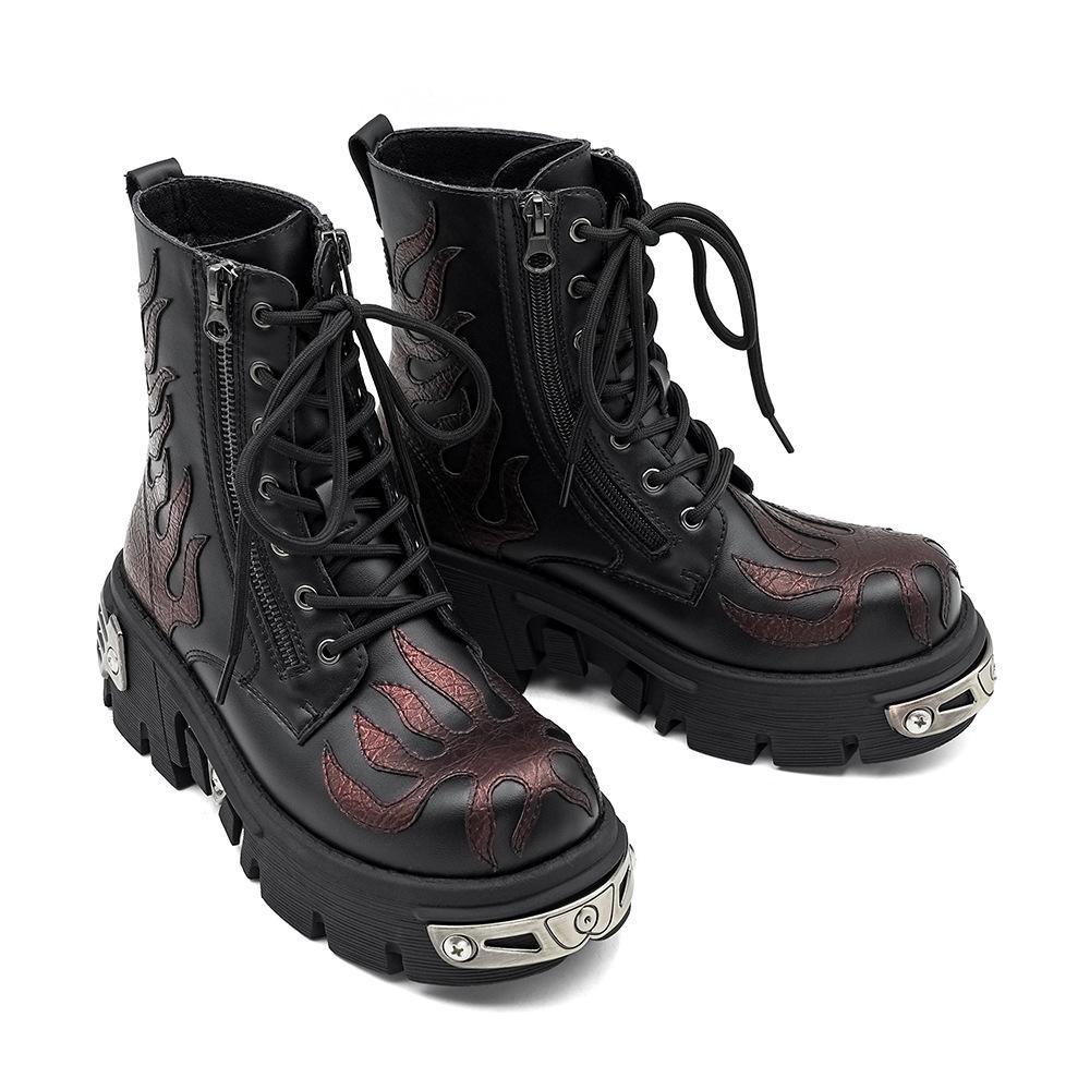 Flame Punk Retro Platform Combat Boots Unisex High Top Martin Boots with Tank Sole
