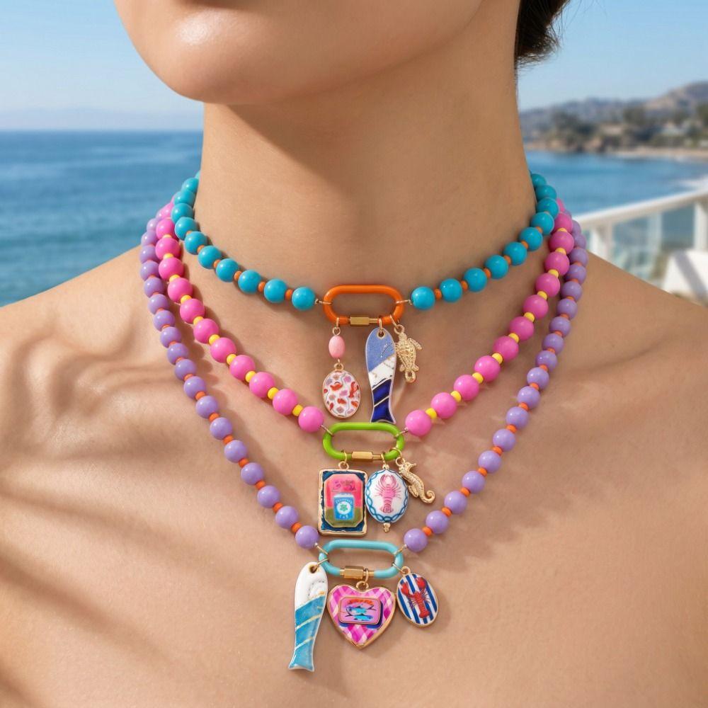 Ornaments Bohemian Resin Beaded Necklace Sea Series Beach Beaded Necklace  Holiday