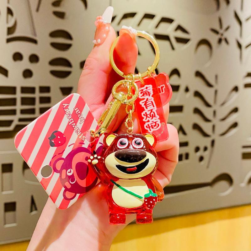 Bear Crystal Strawberry Keychain Adorable Resin Pendant For Bags And Keys
