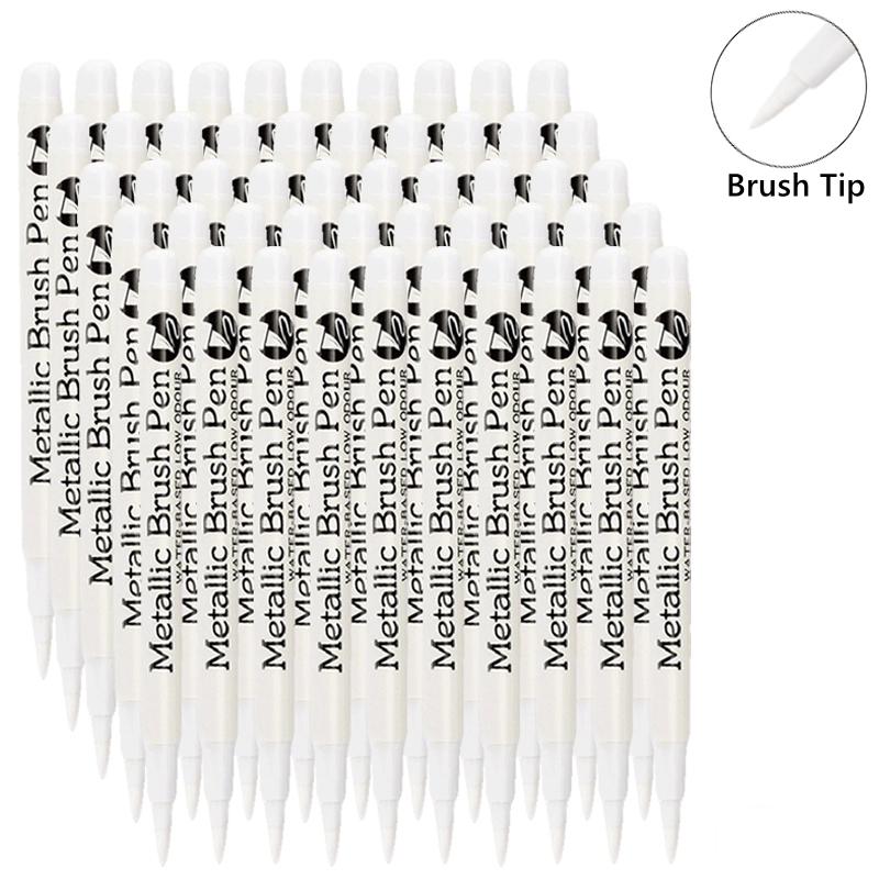 1/10/50Pcs Art Writing Gold Silver White Metallic Paint Pen Set Brush Tip Marker Pen Acrylic Paint Markers Stationery Supplies