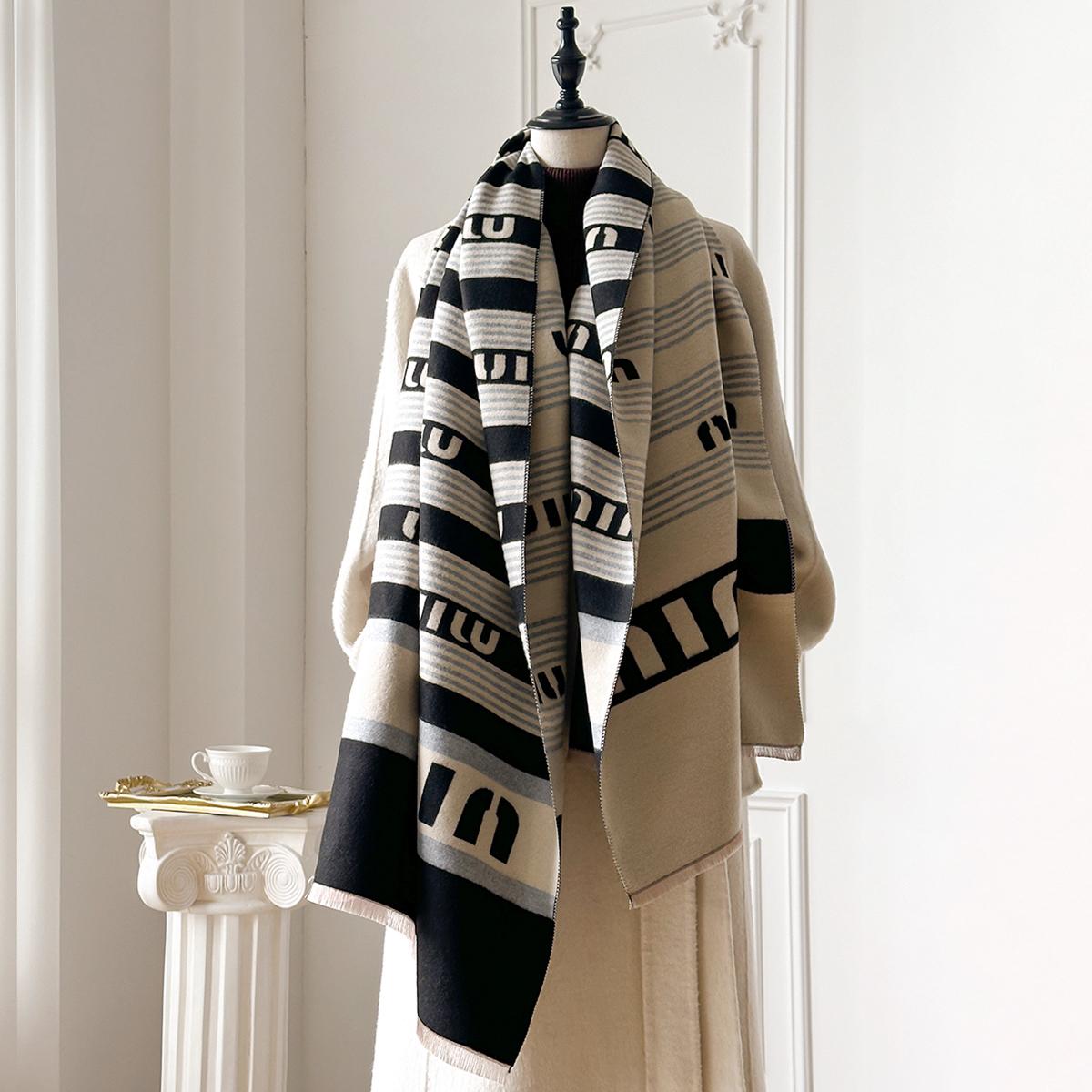 

Elegant Striped Design Scarf Imitation Cashmere Soft Warm Versatile Shawl Coldproof Windproof Blanket Scarf For Autumn Winter