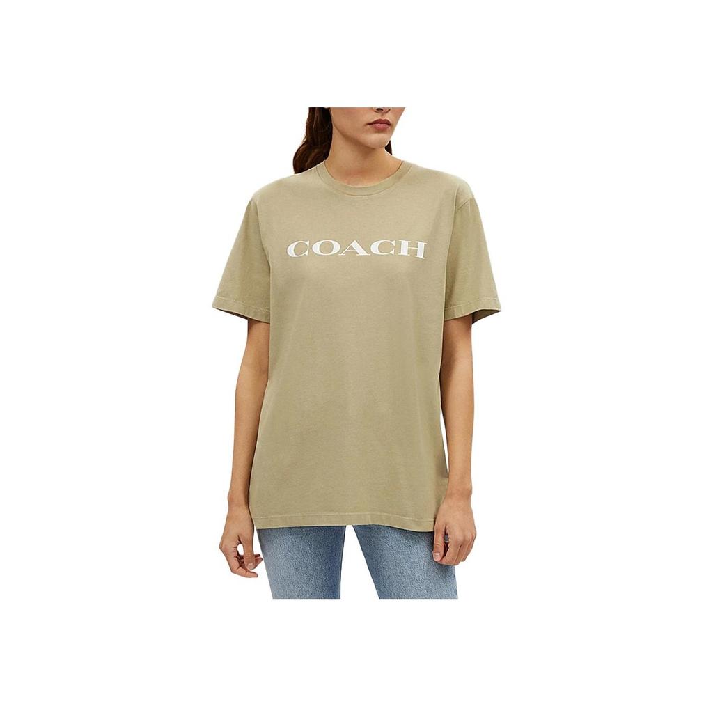 Coach Logo Letter Print Casual Round Neck Short Sleeve T-Shirt Women Tops Gray-Green CR035-NI1