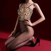 Sexy Ultra-Thin One-Piece Strap Leopard Lace Aurora Garter Stockings Erotic Black Silk Lingerie Stockings