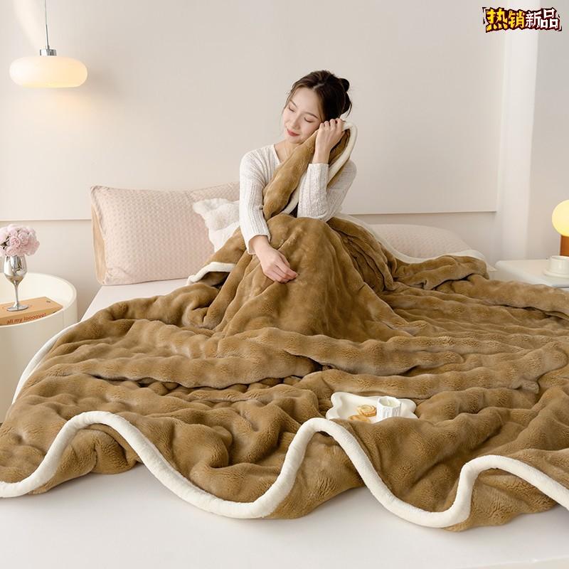 Rabbit Plush Luxurious Solid Color Rabbit Blanket Coral Velvet Double-Sided Thick Spring Warm Pads For Office Nap Time Blanket
