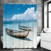 Ocean Beach Holzboot Duschvorhang, Badezimmer Dekorativer Duschvorhang, Wasserdichter Duschvorhang mit Haken