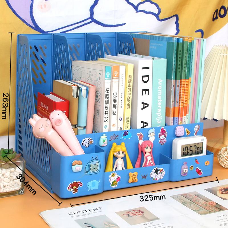 Desk File Organiser 4 Sections Sturdy Desktop Plastic Magazine File Holder Frames File Dividers Cabinet File Rack Display