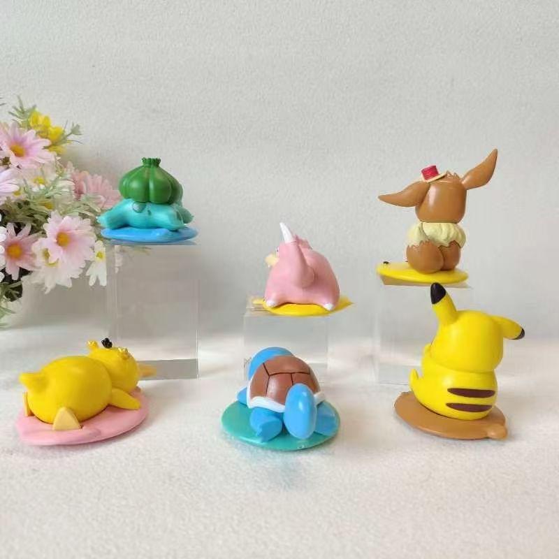 6Pcs Anime Pokemon Figure Pikachu Psyduck Bulbasaur Cute Character Cake Car Decoration Toys Doll Birthday Gift