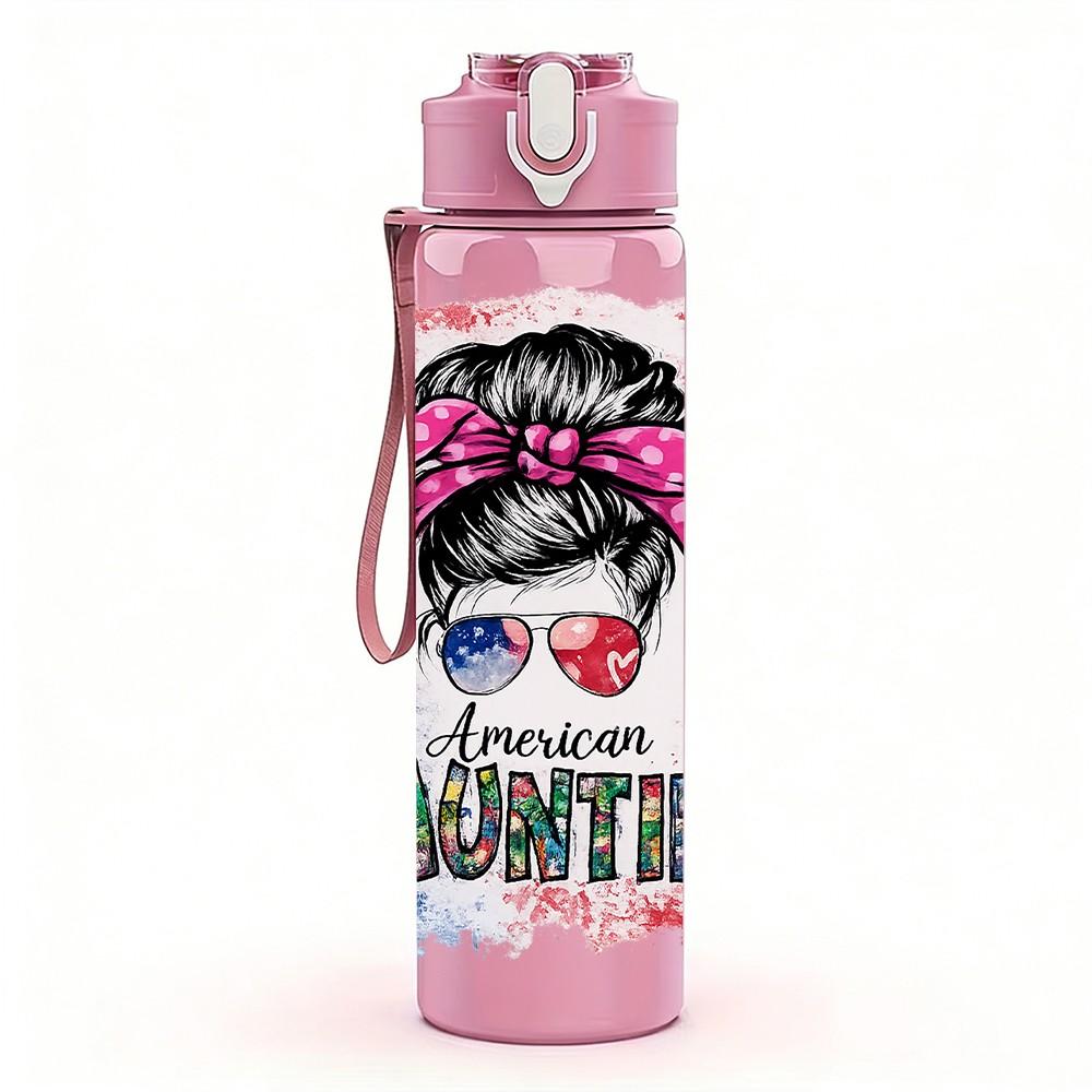 1PC Brave Girl Mask Vintage Pop Art Print 750ml Color Plastic Sports Water Bottle Leakproof Flip Straw Lid Suitable for Sports Office Home Use