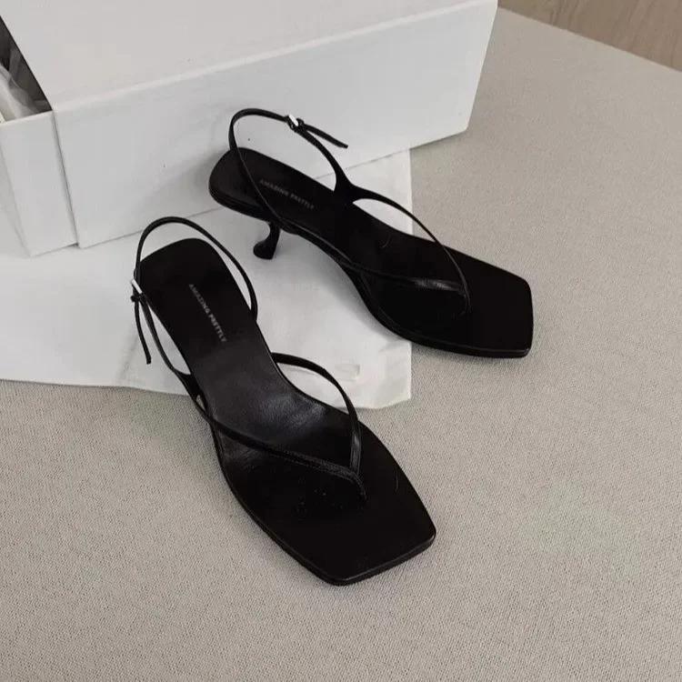 Retro Square Toe Clip Toe Sandals Kitten Heel Back Strap Brown Solid Concise French Style Sexy Fashion Women Shoes Summer Casual