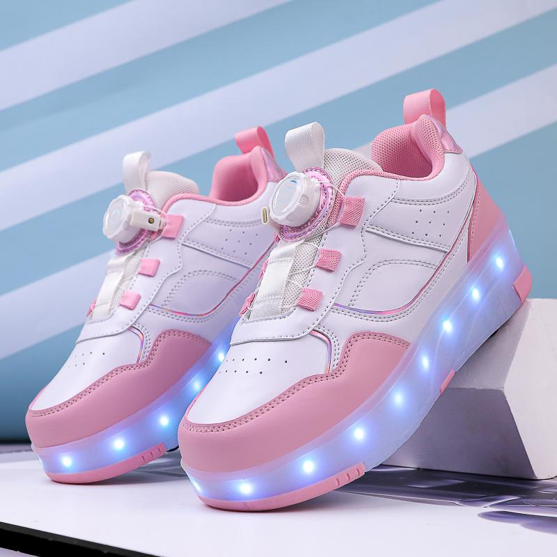 Scarpe da corsa a quattro ruote per bambini Scarpe basse staccabili Ricaricabili USB Luminose Scarpe sportive Ragazze Pattini a rotelle Scarpe da ragazzo
