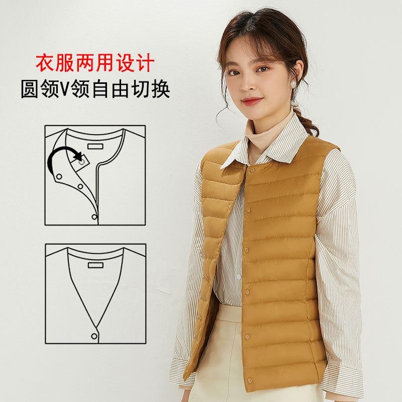 Velvet women's liner vest light down jacket women's Pinghu round neck large size thin light winter coat