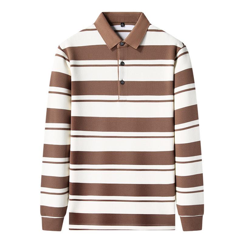 Pánské tričko s dlouhým rukávem Podzimní Novinka Klopa Pánské Pruhované Spodní Tričko Business Casual Pánský Top Polokošile