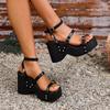 Women's Large Size Sandals Buckle Open Toe Waterproof Platform Rivet High Heels Lightweight Muffin Bottom Skirt Slope Heel Shoes