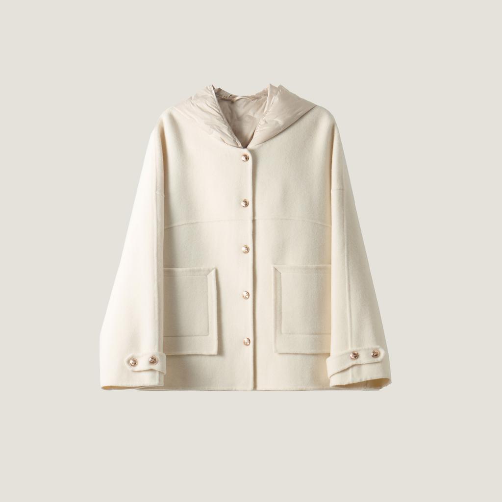 Anti-season Double-sided Coat Wool Cashmere Gold Buckle Women's Coat with Casual Hooded Vest Two-piece Set