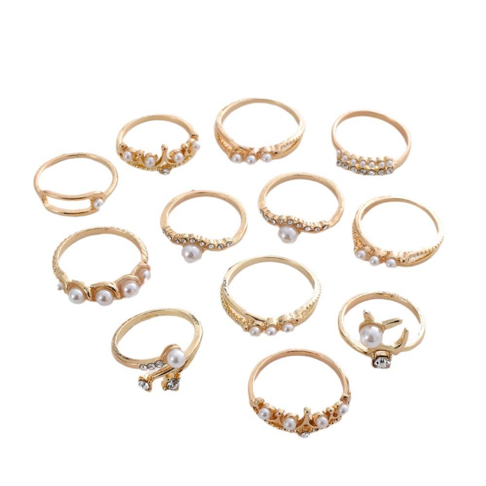 10Pcs Women's pearl ring alloy finger ring retro style jewelry party jewelry
