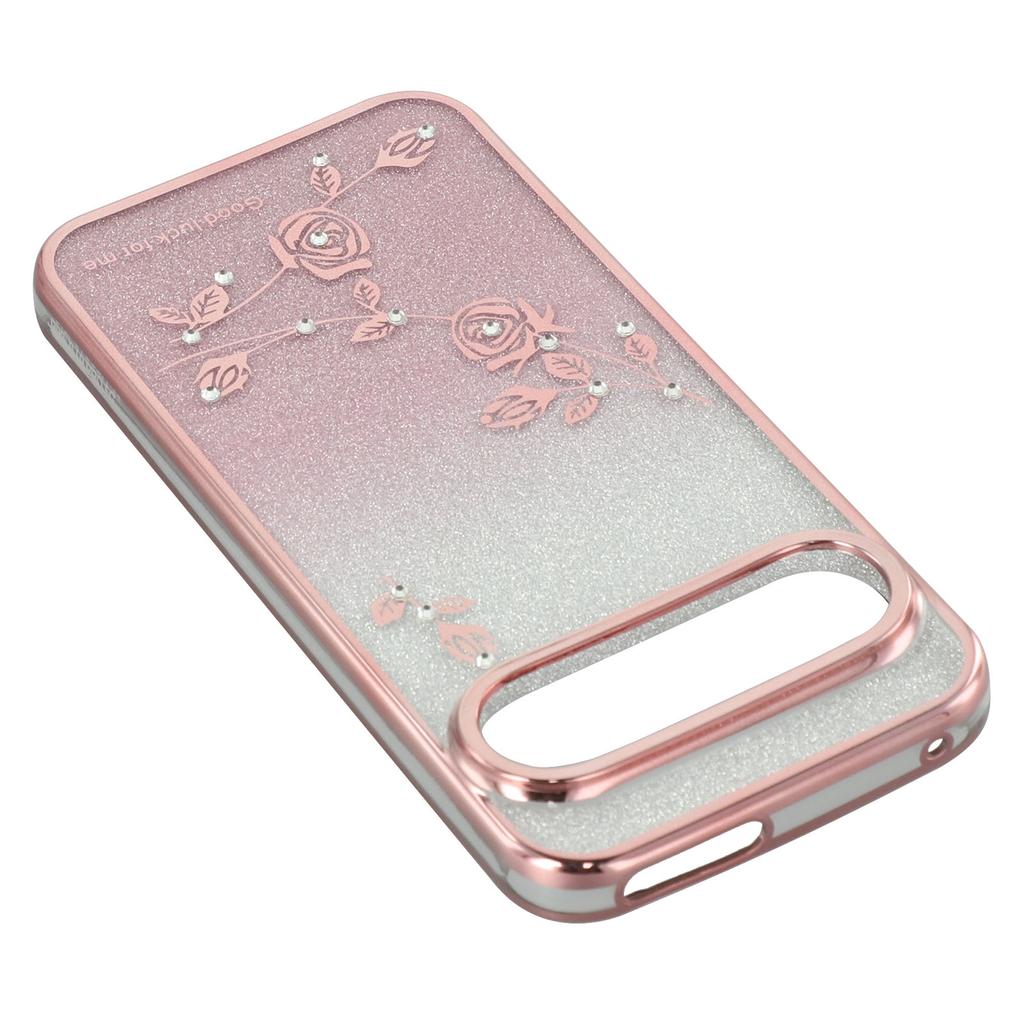 KADEM For Google Pixel 9 Pro Glitter Phone Case Flower Pattern Gradient TPU Cover with Lanyard