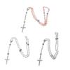 Crystal Rosary Beads Necklace Cross Charm Necklaces Religious Gift for Women Men