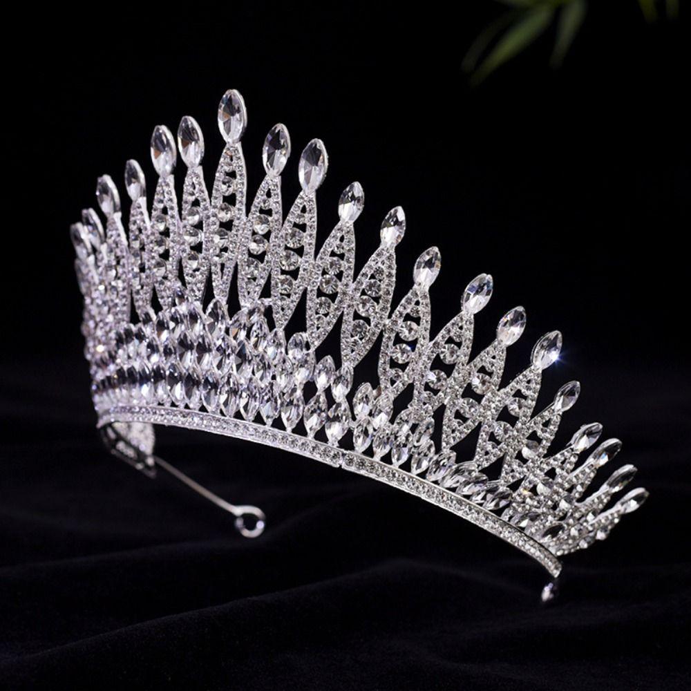 Luxury Zinc Zinc Alloy Princess Crown Sparkling Rhinestone Diadem Girls Party Headbands  Stage Performances