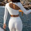 European & American Sexy Irregular Hollow Back Long-Sleeve Yoga Top