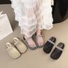 Retro woven fishing net cool slippers women's outer wear 2025 summer new rhinestone thick bottom word with bag head half slippers