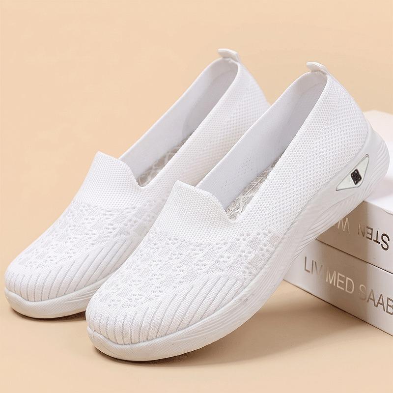 Flying Woven Mesh Shoes Women's Breathable One-pedal Lightweight Soft-soled Casual Shoes Versatile Shallow Mouth Flat-soled Walking Shoes Women
