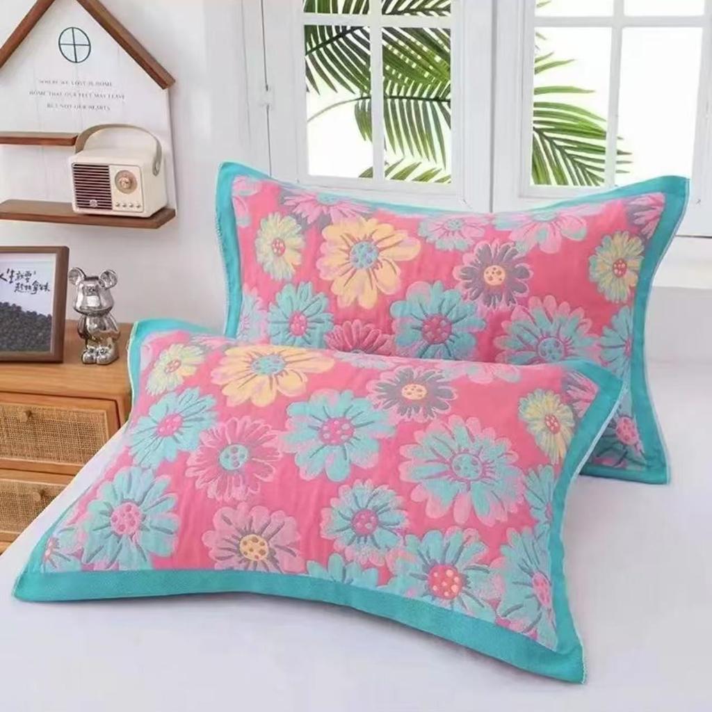Gauze Multi-layer Pillow Towel Colored Woven Jacquard Cotton Student Children Couple Home Soft and Comfortable Large Pillow Towel