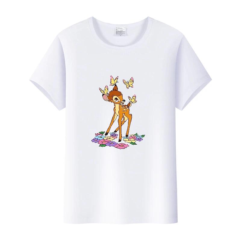 Vintage Plus Size Clothes Y2K Tshirt Kawaii Tops Cartoon Bambi Graphic T-shirt Summer Blouses White Tees Unisex