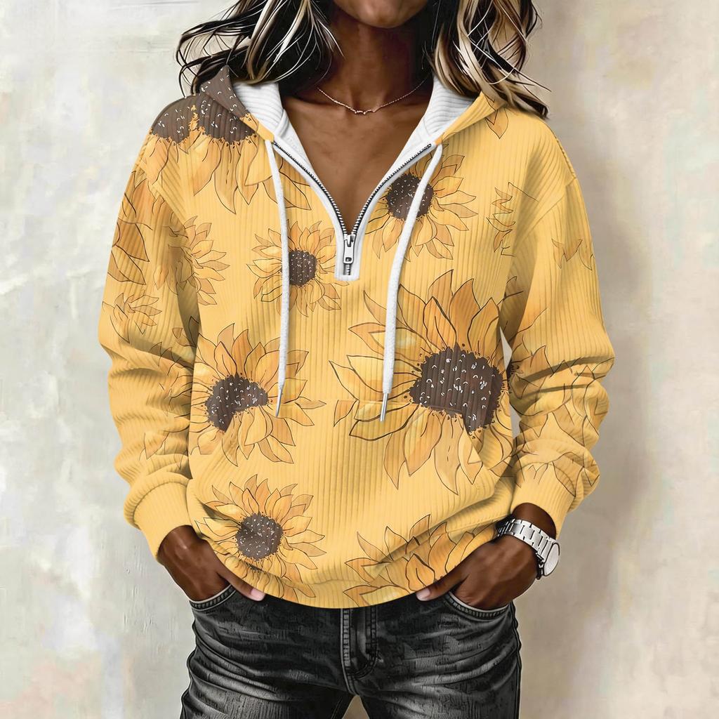 Felpa con Cappuccio Stampa Vintage da Donna a Manica Lunga - Felpa Casual