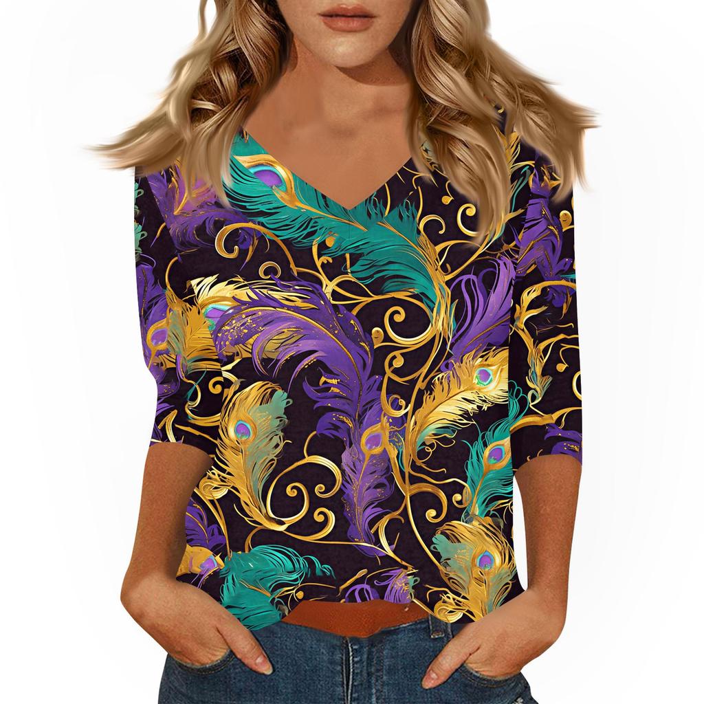 Dámské tričko s potiskem 3/4 rukáv denní víkendová móda základní véčkový výstřih běžný top