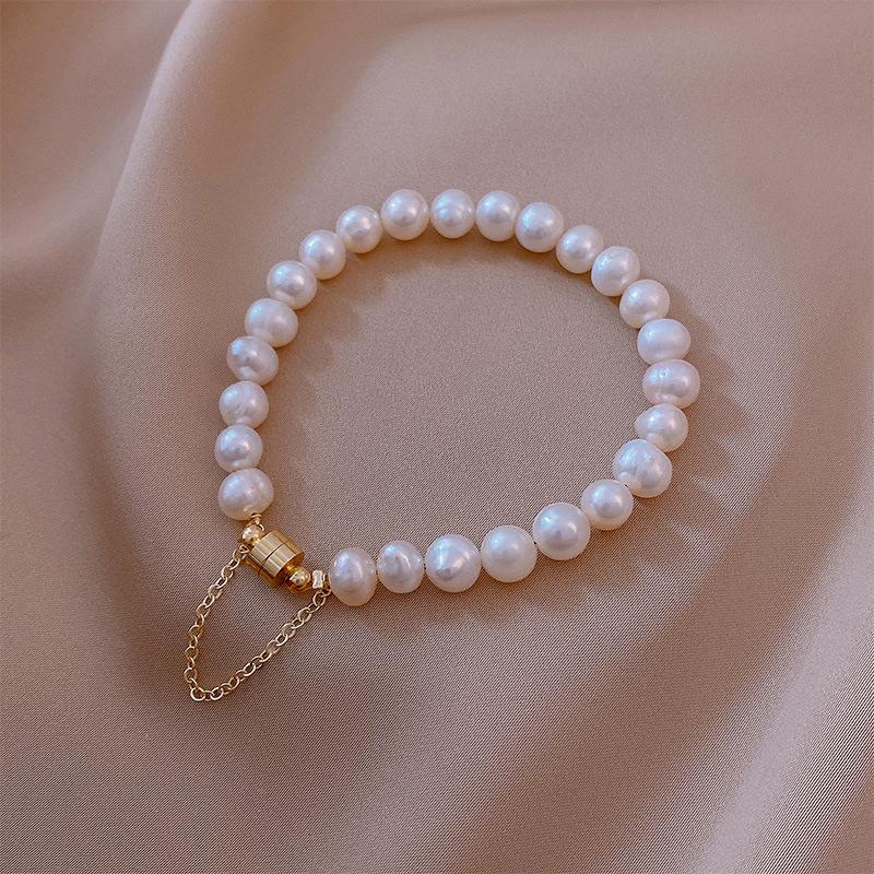 Hot Sell Trendy Magnet Buckle 14K Gold Filled Natural Freshwater Pearl Female Charm Bracelet  For Women Gifts No Fade