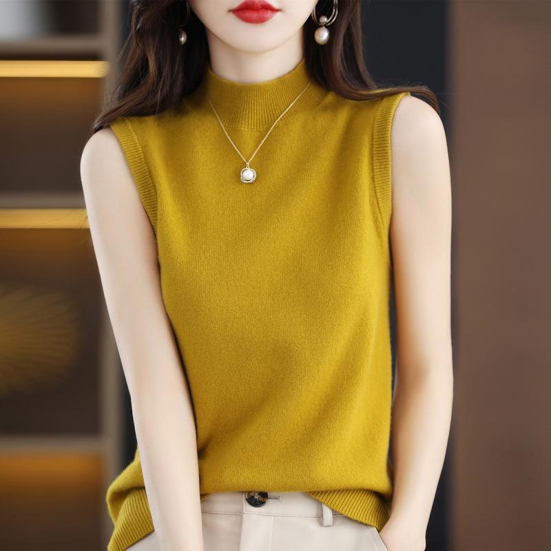 Sleeveless High Neck Slimming Knit Vest for Layering