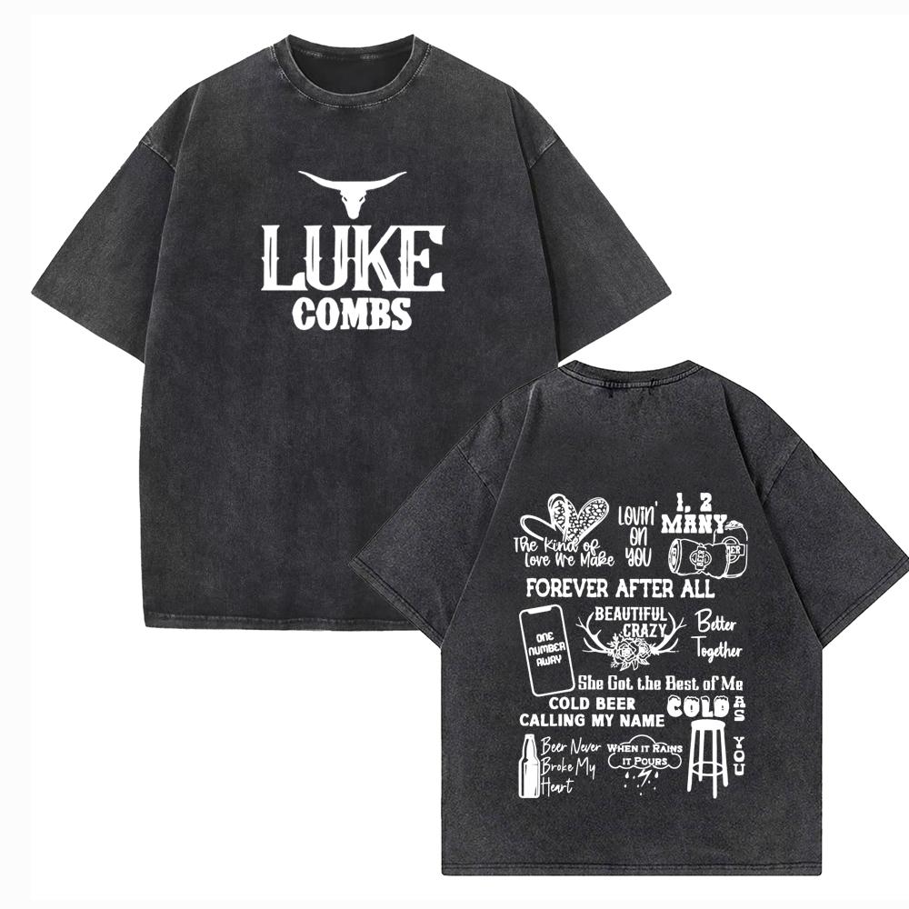 Luke Combs Turnéskjorter Vintage Harajuku Sommer Unisex O-hals Kort Vanlig Erme Bomulls T-skjorter